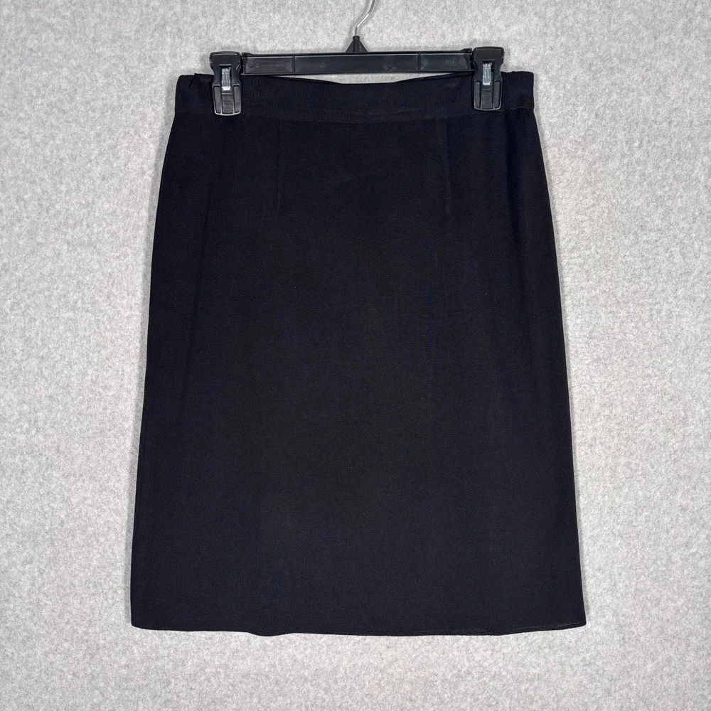 Misook Knit Pencil Skirt Small Black Slinky Liquid Quiet Luxury Minimal Acrylic